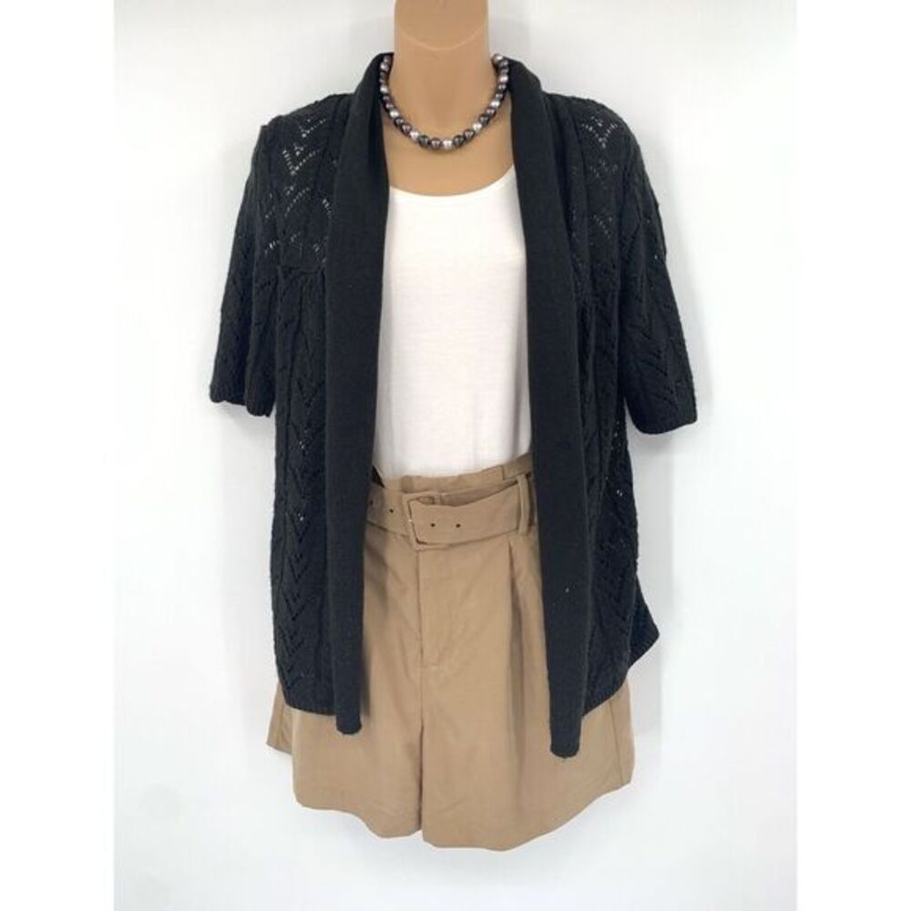 RQT Women's Black Open Front Cardigan Sweater W/Slight Shawl Collar‎ Size Medium